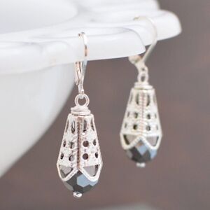 Silver Iris Glass Teardrop Earrings